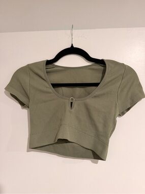 Aerie Olive Green Ribbed crop - Real Good